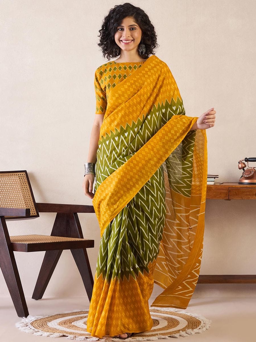 CLOVIRA Pure Soft Mul Cotton Silk Ready-to-Wear Saree with Pocket