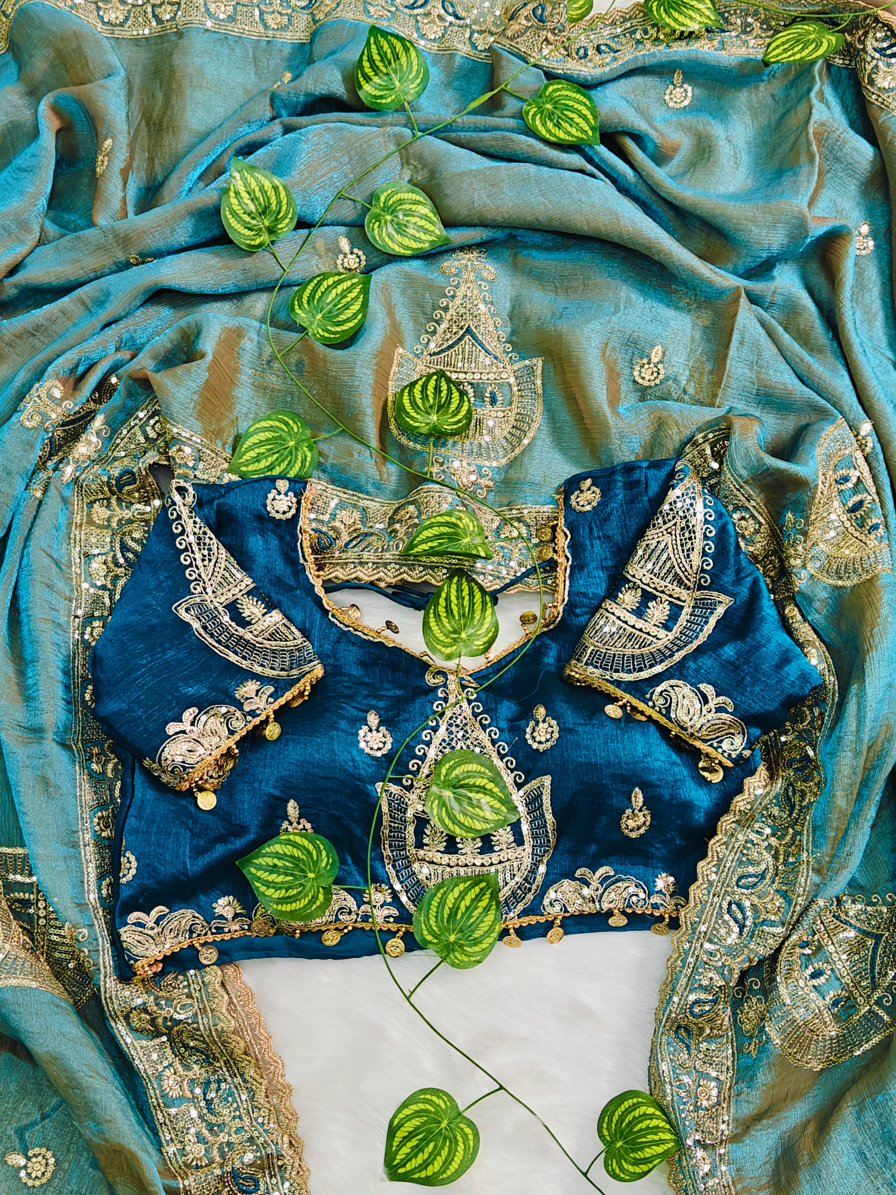 Designer Party Wear Fendy Chiffon Silk Saree with Multi & Sequence Embroidery and Stitched Blouse