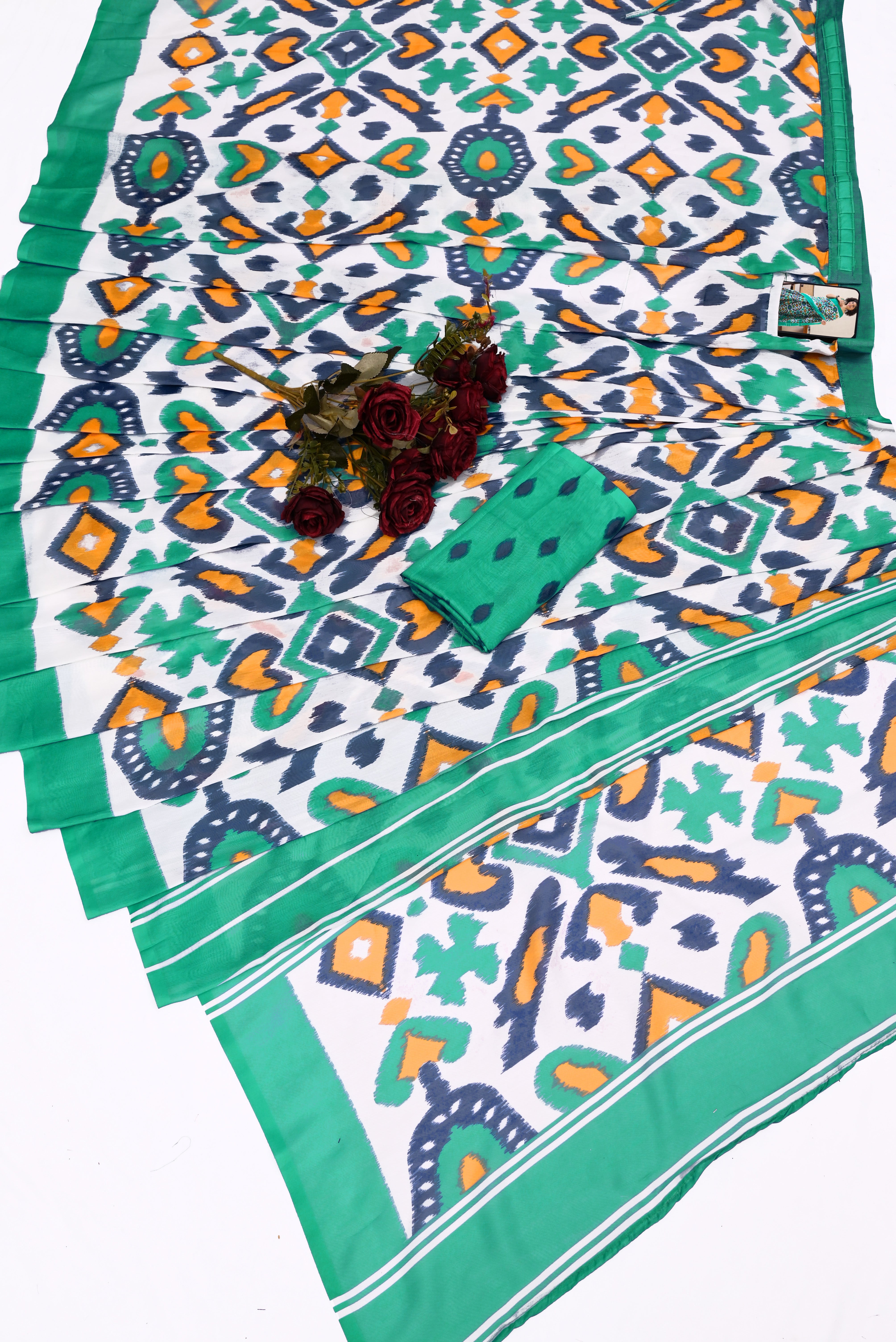 CLOVIRA Pure Soft Mul Cotton Silk Ready-to-Wear Saree with Pocket