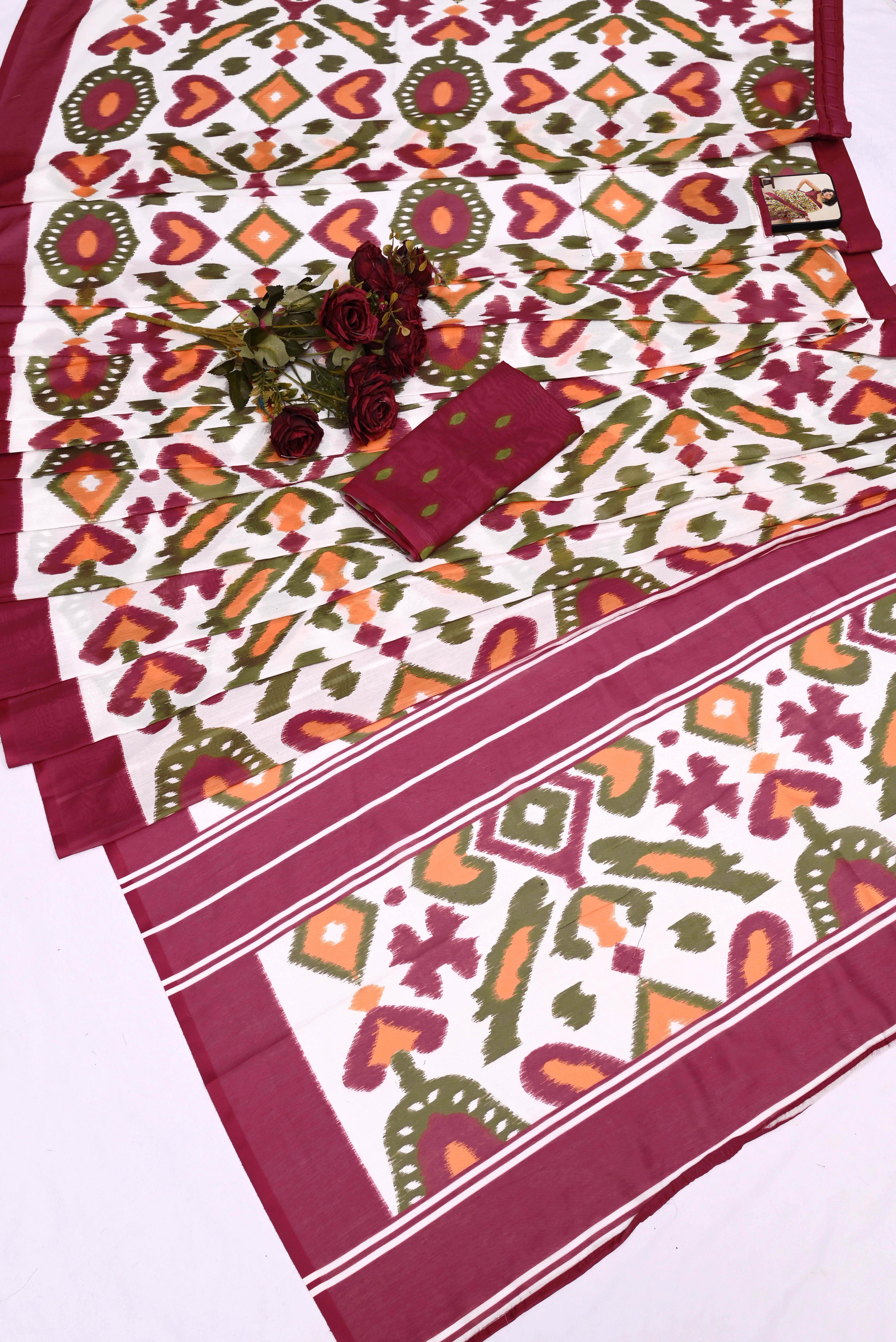 CLOVIRA Pure Soft Mul Cotton Silk Ready-to-Wear Saree with Pocket