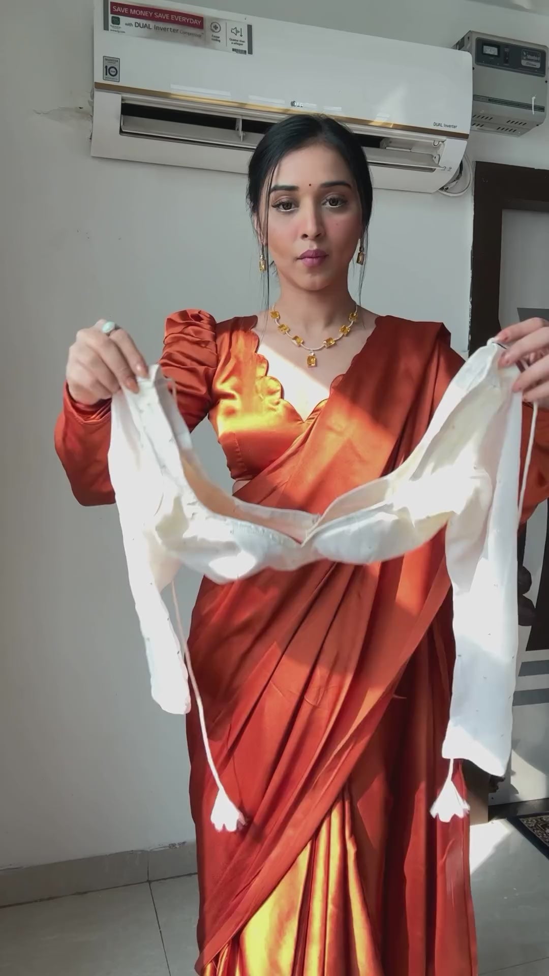 CLOVIRA Elegant Georgette Ready-to-Wear Saree with Handwork Border & Stitched Blouse | Effortless Designer Draping Collection