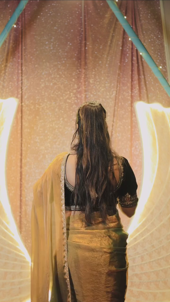 CLOVIRA Two Tone Fancy Silk Saree with Stitched Blouse | Elegant Designer Party Wear Collection