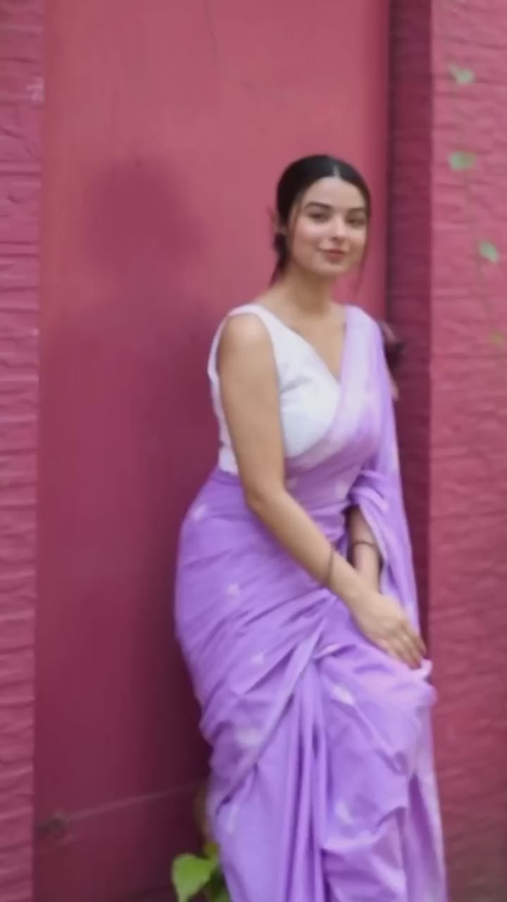 CLOVIRA Pure Soft Mul Cotton Silk Ready-to-Wear Saree with Pocket