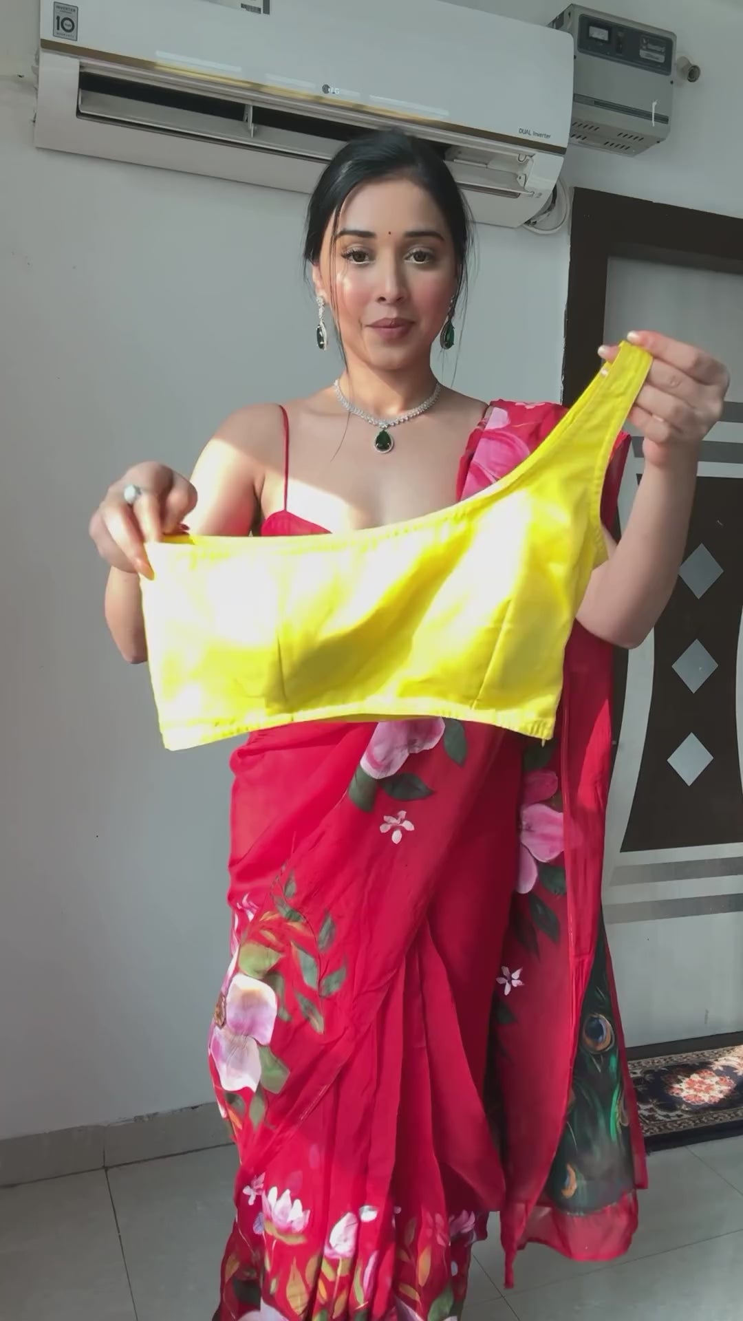 CLOVIRA Yellow Pure Organza Ready-to-Wear Saree