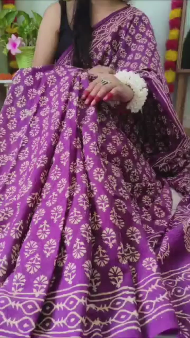 CLOVIRA Magenta Purple Pure Soft Cotton Ready-to-Wear Saree