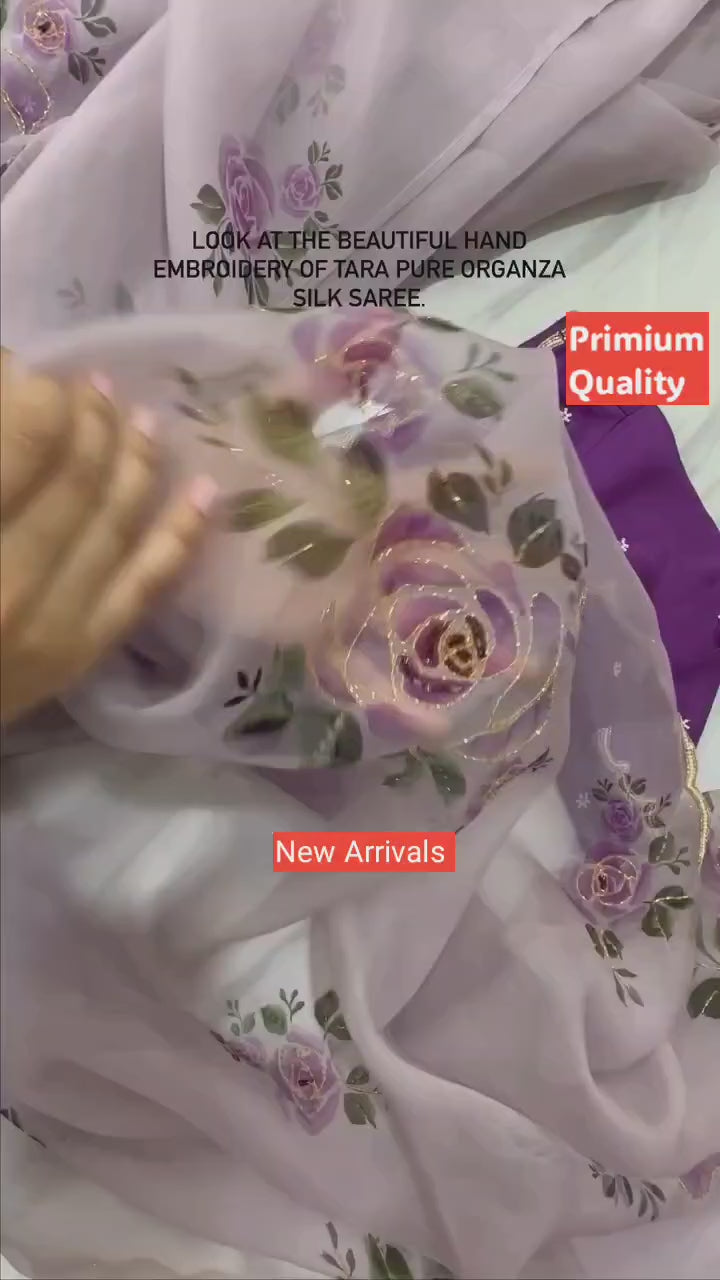 CLOVIRA Ready-to-Wear Tabby Organza Saree with Printed & Handwork Border | Luxurious Designer Collection