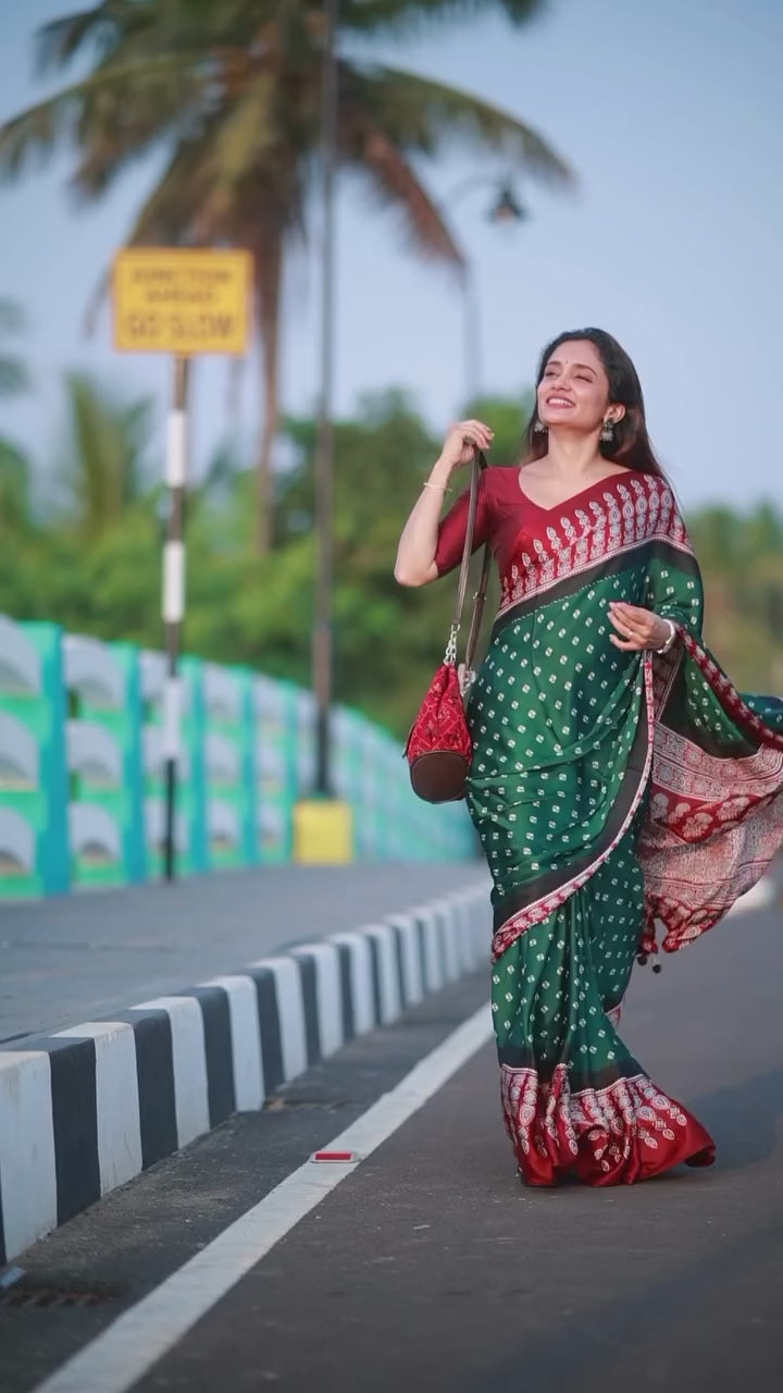 CLOVIRA Green Pure Soft Crepe Silk Ready-to-Wear Saree