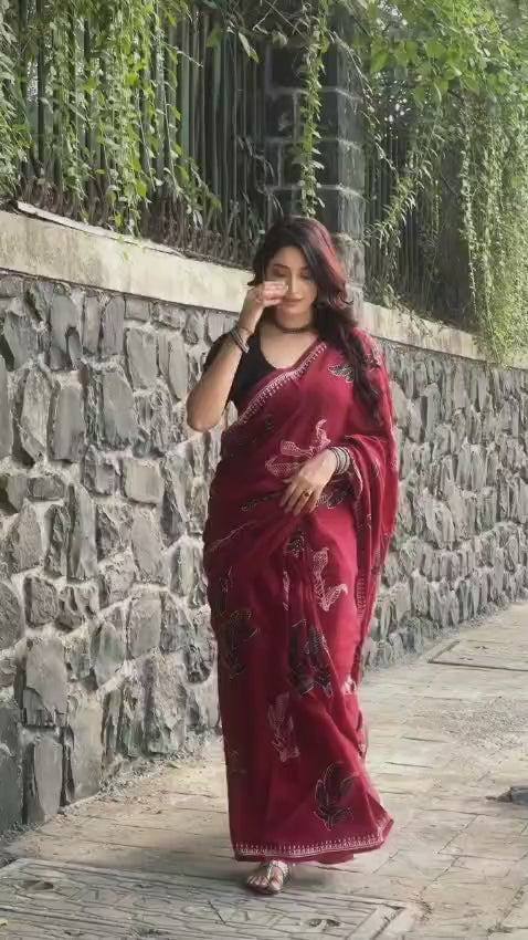 CLOVIRA Pure Soft Mul Cotton Silk Ready-to-Wear Saree with Pocket