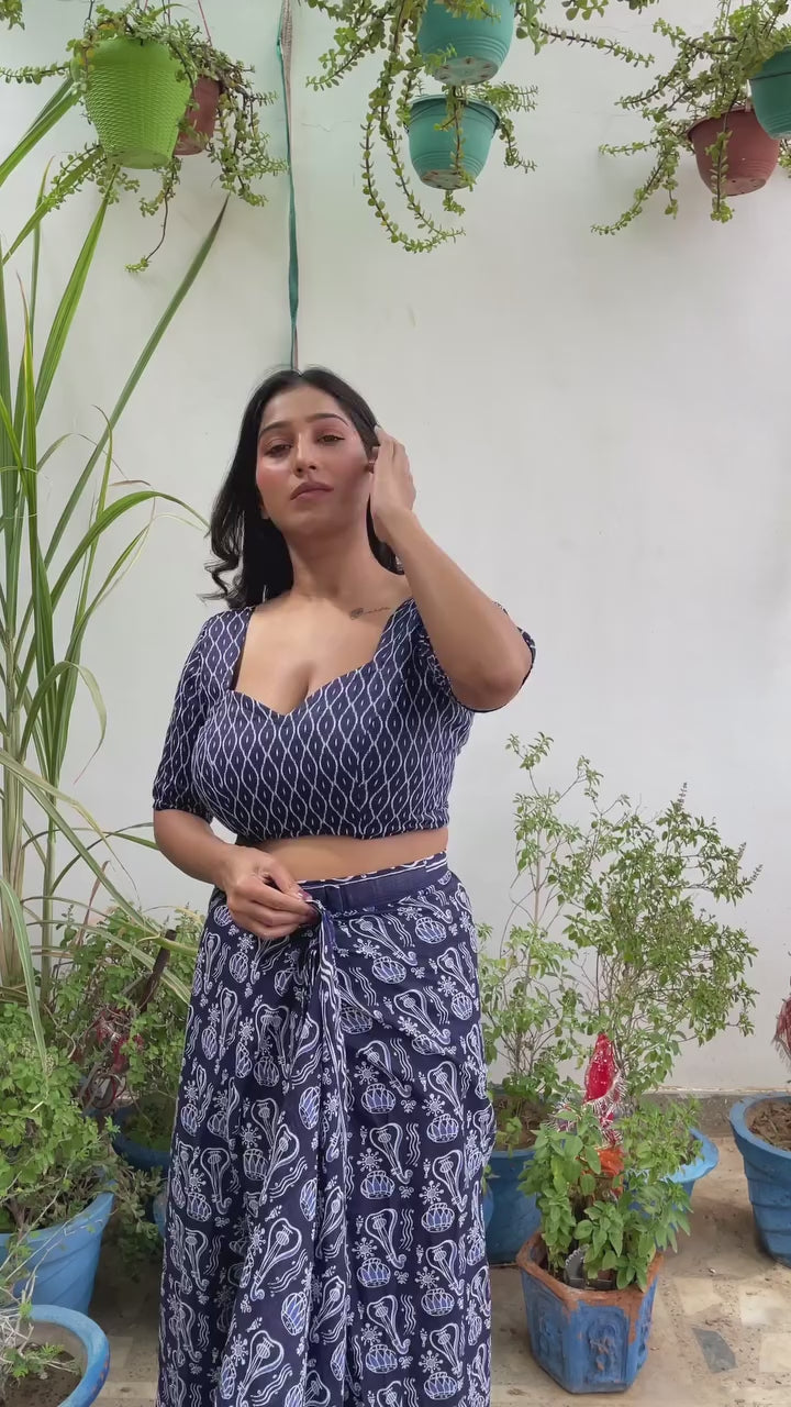 CLOVIRA Blue Pure Soft Cotton Ready-to-Wear Saree