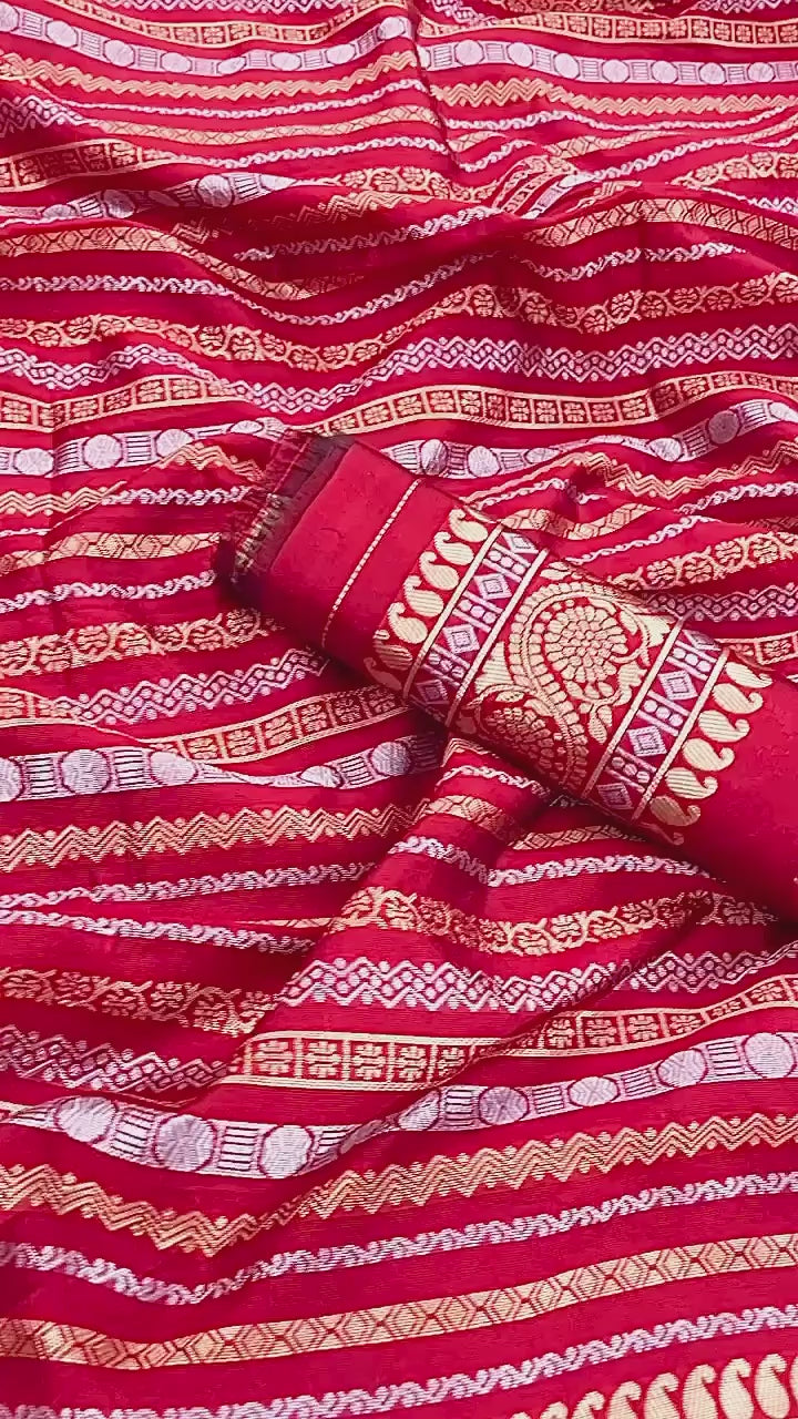 CLOVIRA Red Soft Silk Jacquard Saree