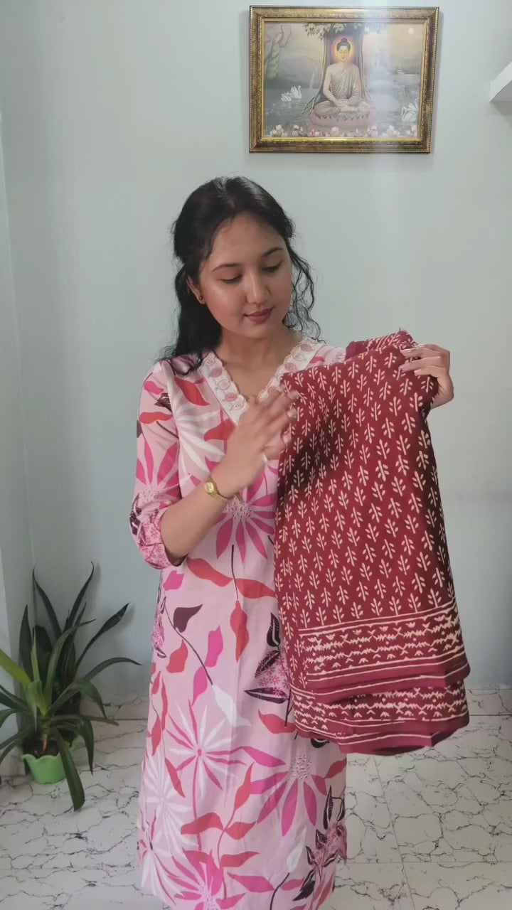 CLOVIRA Maroon Red Pure Soft Cotton Ready-to-Wear Saree