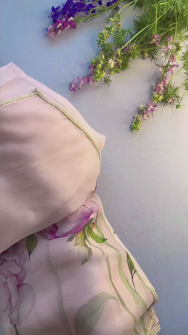 CLOVIRA Tabby Organza Ready-to-Wear Saree with Stitched Blouse | Elegant Designer Party Wear Collection