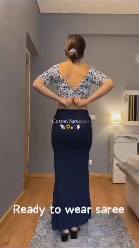 CLOVIRA Navy Blue Pure Soft Cotton Ready-to-Wear Saree