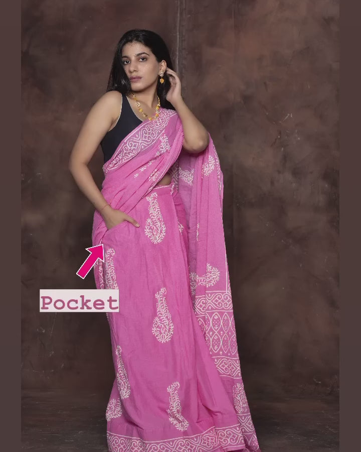 CLOVIRA Pure Soft Mul Cotton Silk Ready-to-Wear Saree with Pocket