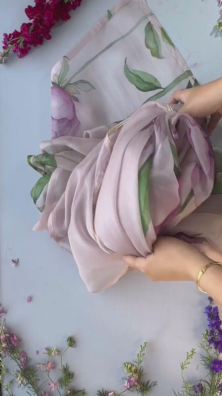 CLOVIRA Tabby Organza Ready-to-Wear Saree with Stitched Blouse | Elegant Designer Party Wear Collection