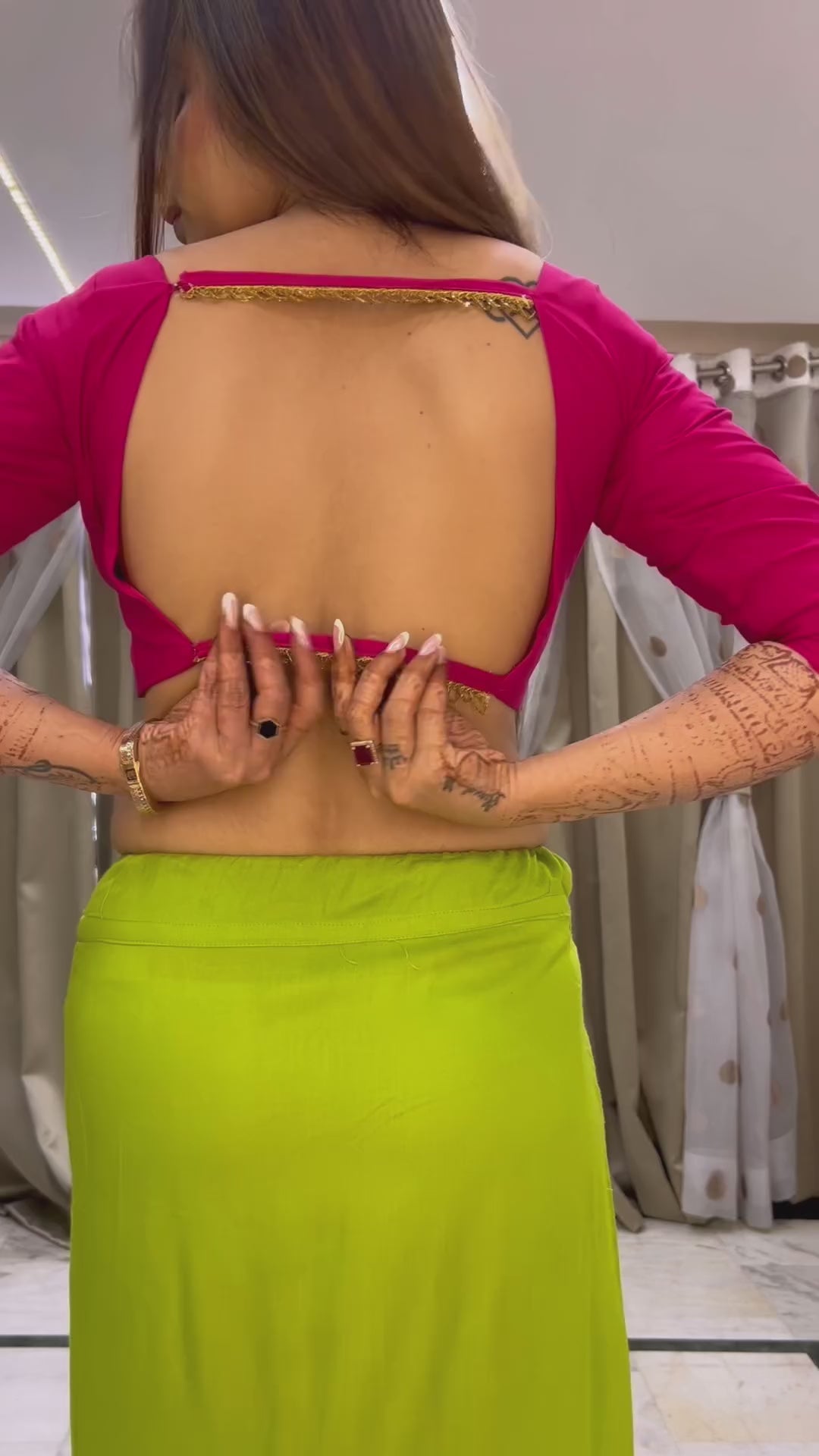 CLOVIRA Lime Yellow Pure Soft Cotton Ready-to-Wear Saree