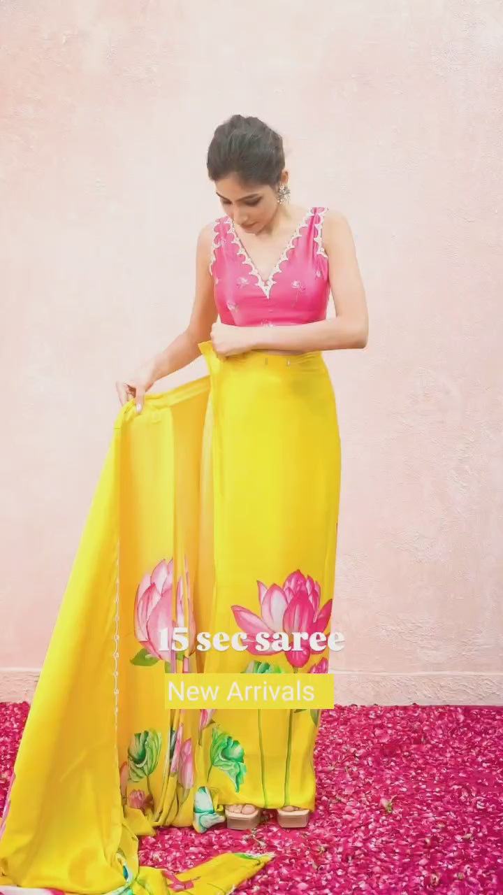 CLOVIRA 1-Minute Ready-to-Wear Satin Silk Saree with Printed & Handwork Border | Luxurious Designer Collection