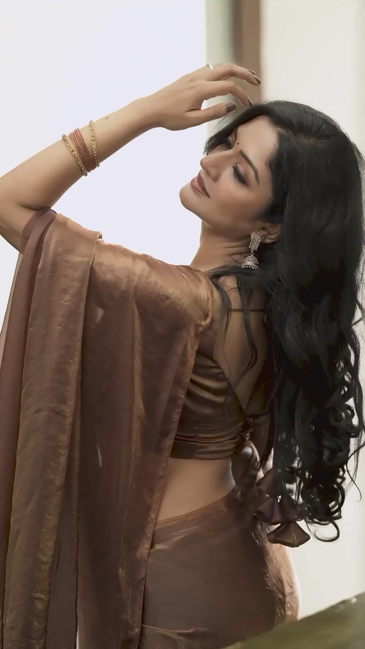 CLOVIRA Brown Fancy Silk Saree