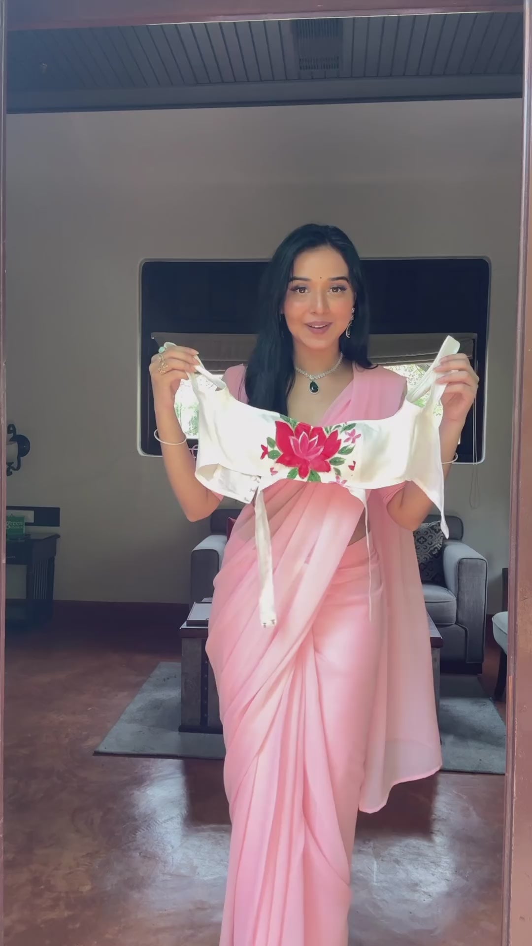 CLOVIRA White Pure Organza Ready-to-Wear Saree