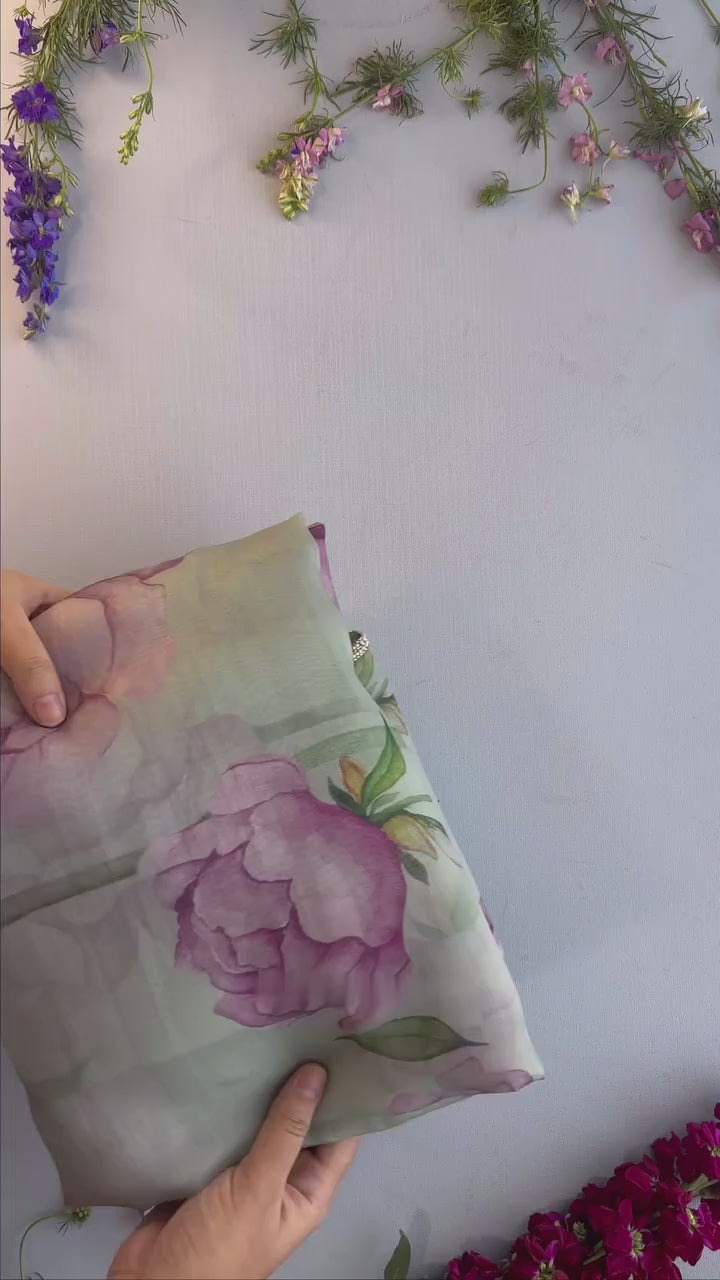 CLOVIRA Tabby Organza Ready-to-Wear Saree with Stitched Blouse | Elegant Designer Party Wear Collection