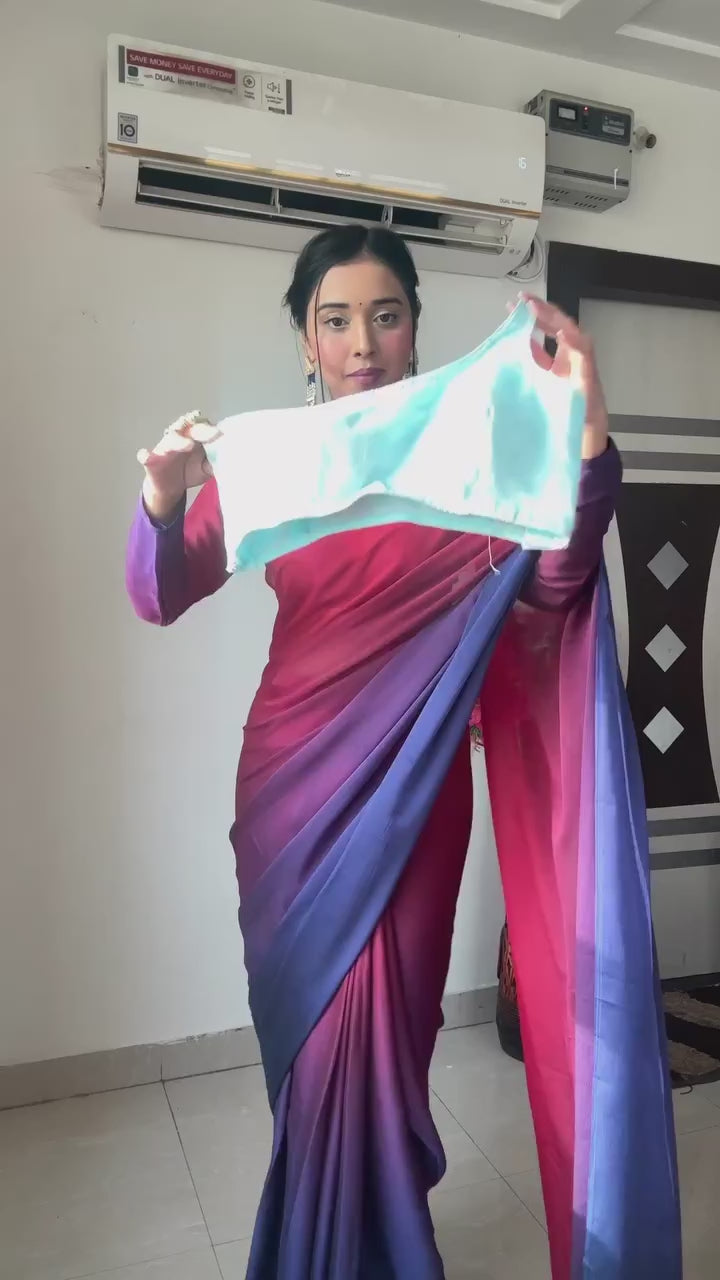 CLOVIRA Ice Blue Pure Organza Ready-to-Wear Saree