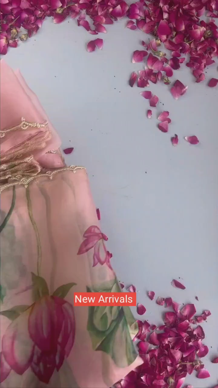 CLOVIRA 1-Minute Ready-to-Wear Tabby Organza Saree with Printed & Handwork Border | Luxurious Designer Collection