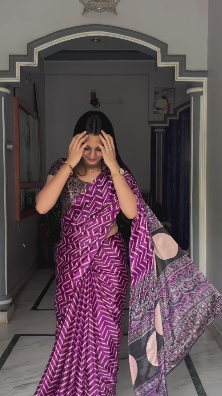 CLOVIRA Purple Pure Soft Crepe Silk Ready-to-Wear Saree