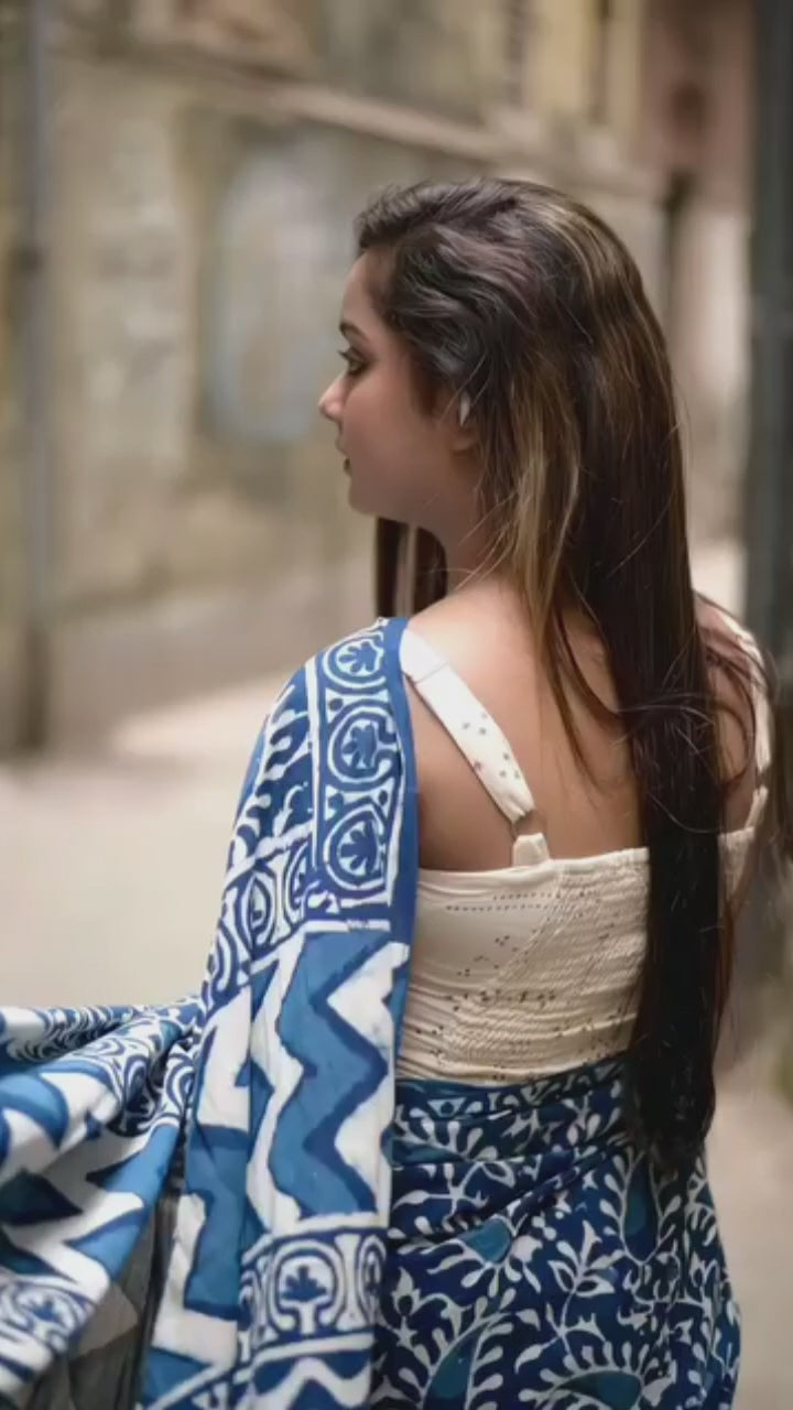 CLOVIRA Blue Pure Soft Cotton Ready-to-Wear Saree