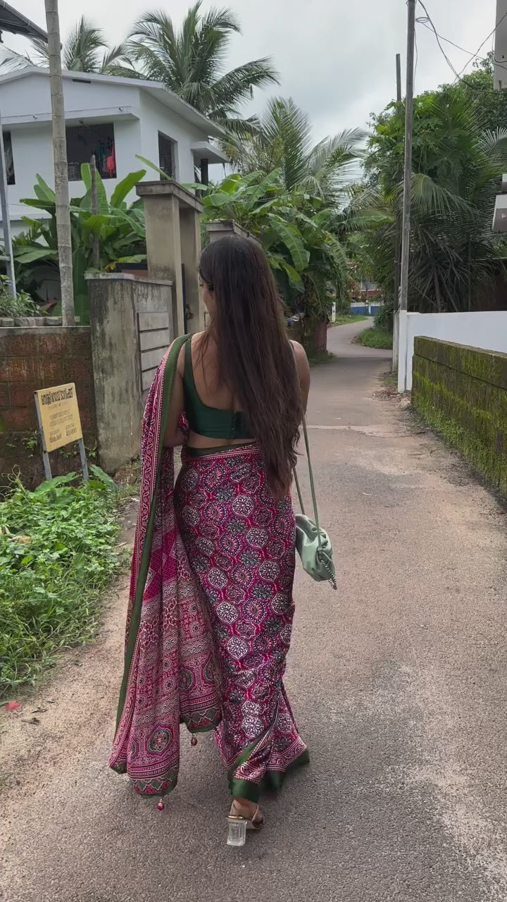 CLOVIRA Rani Pure Soft Crepe Silk Ready-to-Wear Saree