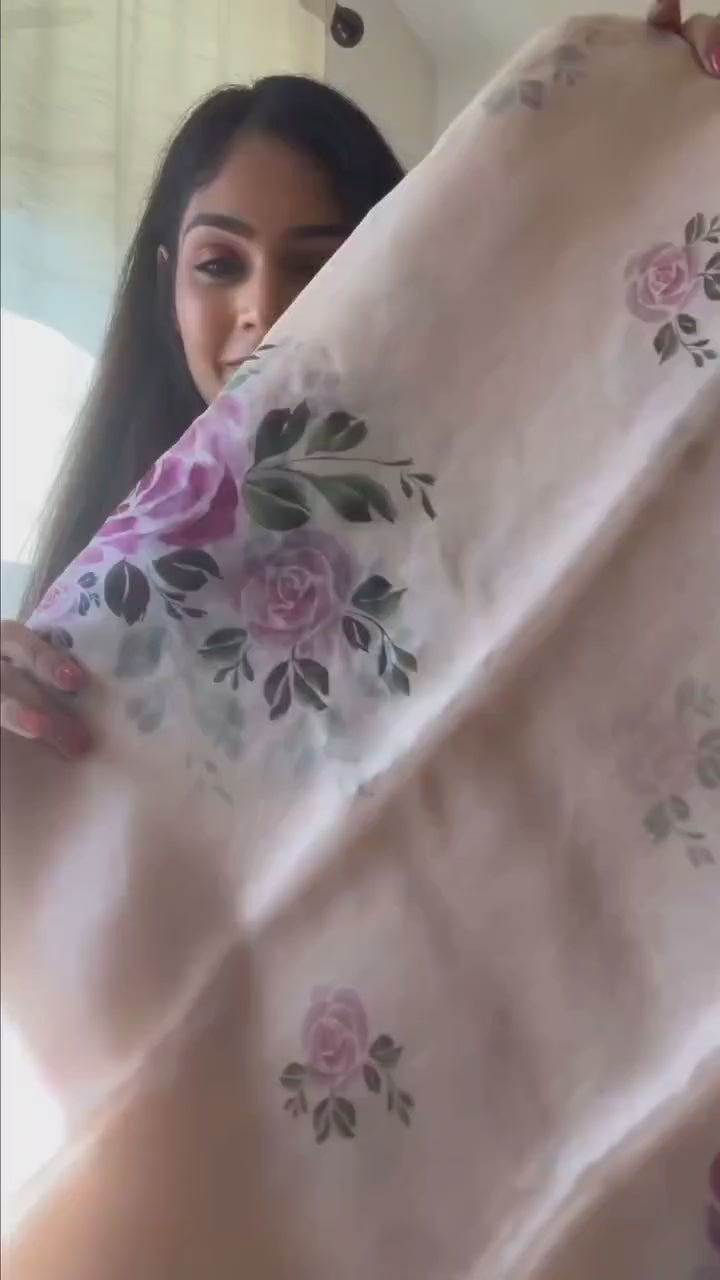 CLOVIRA Ready-to-Wear Tabby Organza Saree with Printed & Handwork Border | Luxurious Designer Collection