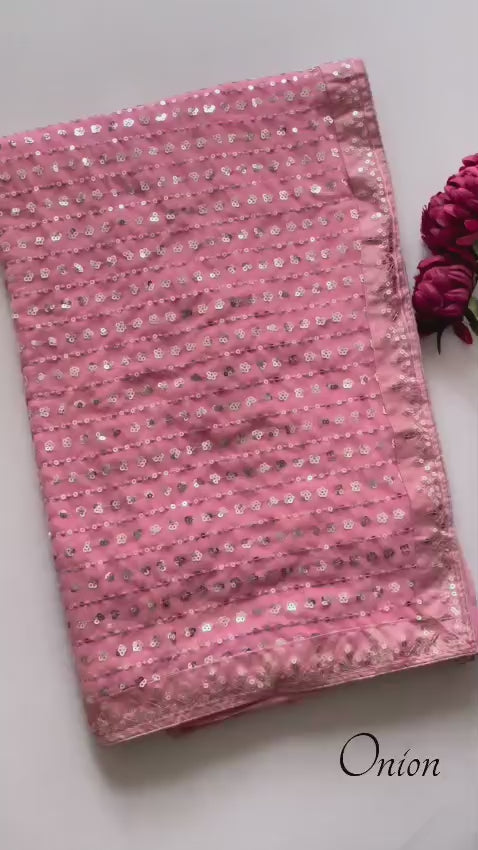 Heavy Faux Georgette Saree with 5MM Sequins & Multy Embroidery Work