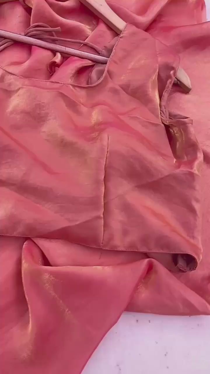 CLOVIRA Metallic Rose Pink Fancy Silk Saree