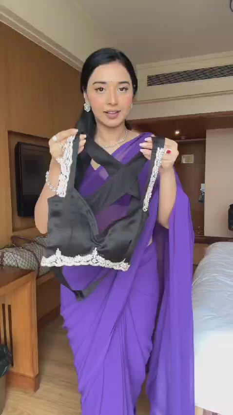 CLOVIRA 1-Minute Ready-to-Wear Rangoli Silk Saree with Handwork Border & Stitched Blouse | Effortless Luxury Collection